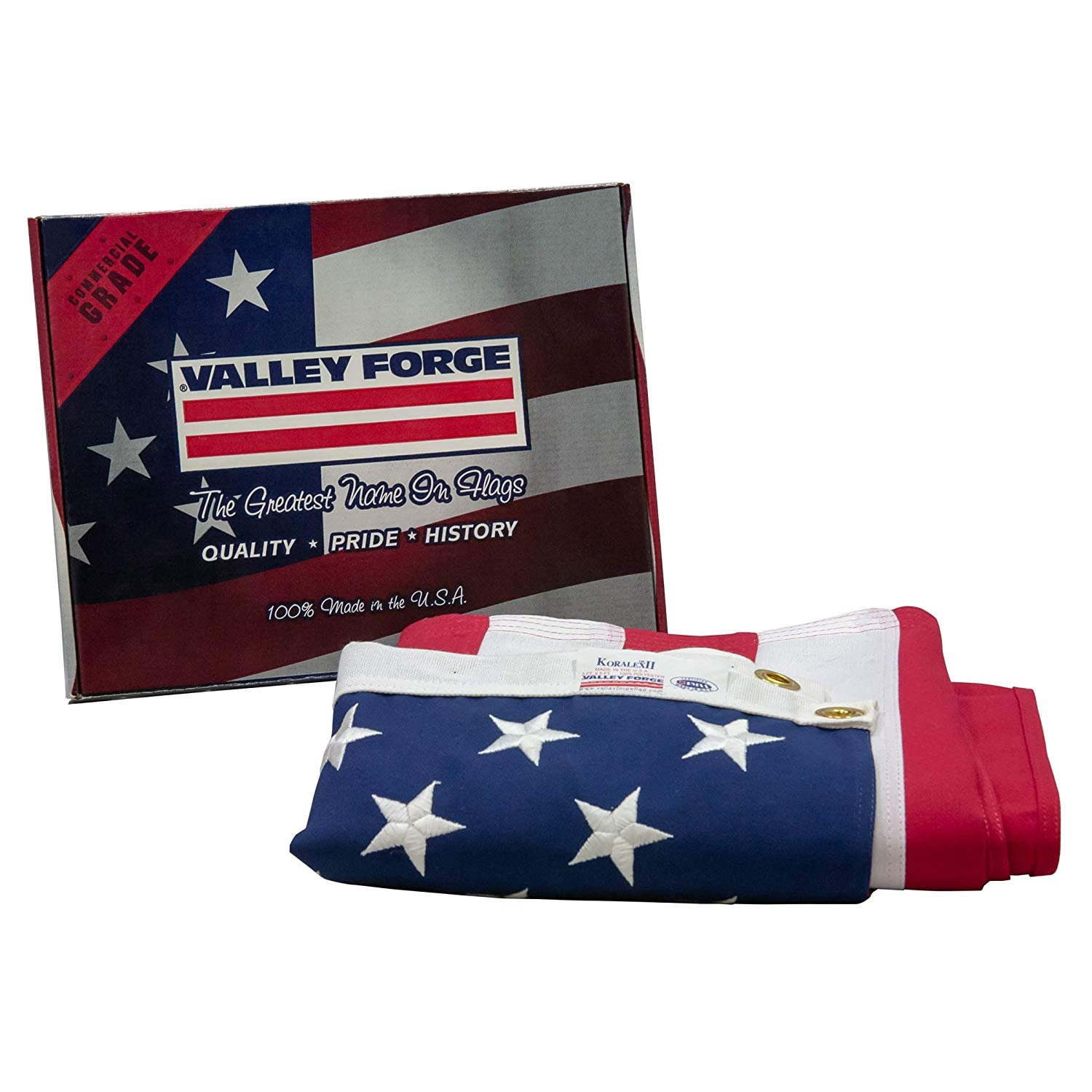 Valley Forge, American Flag, Spun Polyester 2-Ply, 3'x5', 100% Made in USA, Heavy-Duty Brass Grommets