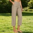 thumbnail image 6 of RQYYD Women's High Waist Button Detail Capri Pants Straight Leg Casual Summer Cropped Trousers with Pockets, 6 of 7