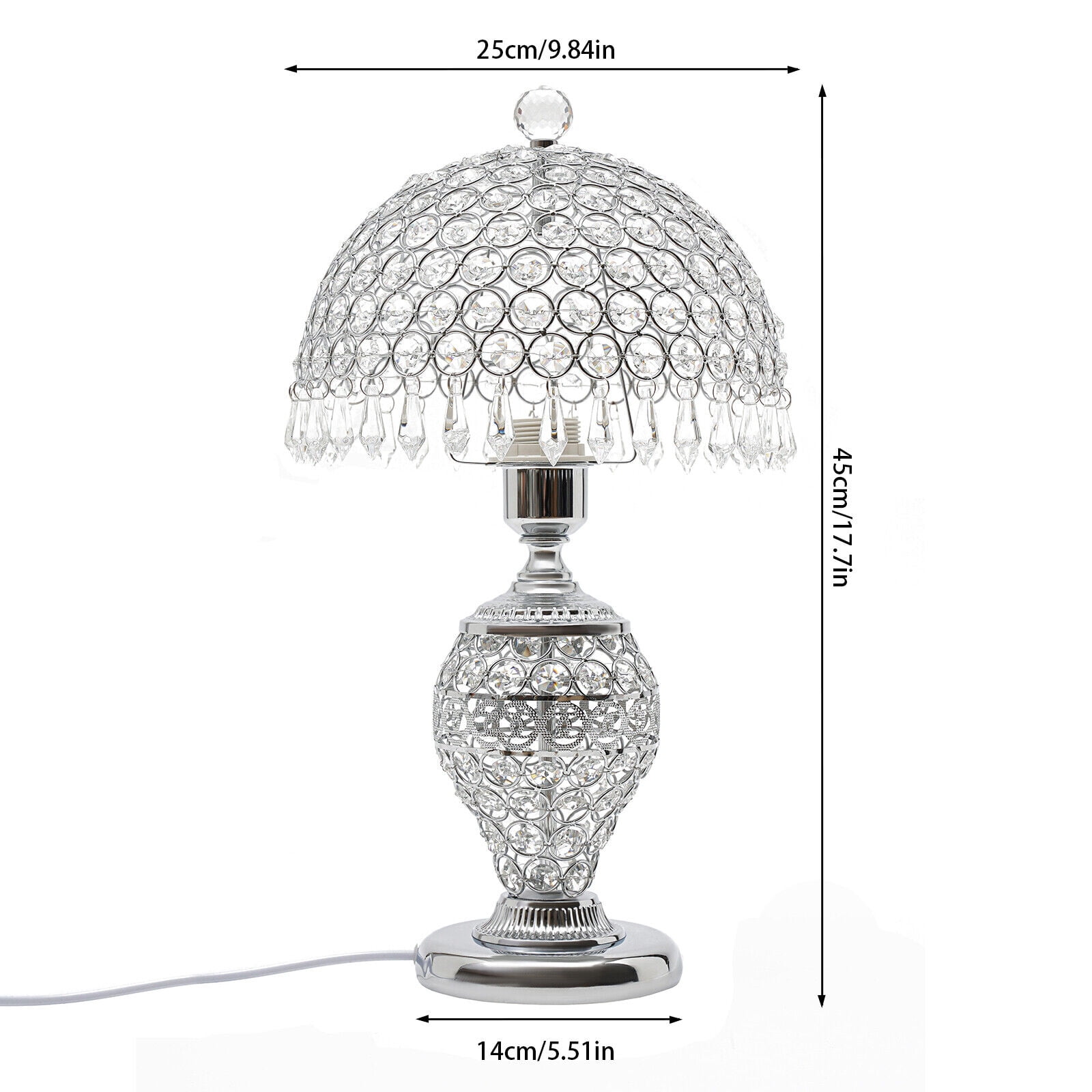 Silver Crystal Table Lamp Vintage Bedroom Nightstand Lamp Deluxe Bedside Lamp for Studies, Living Rooms
