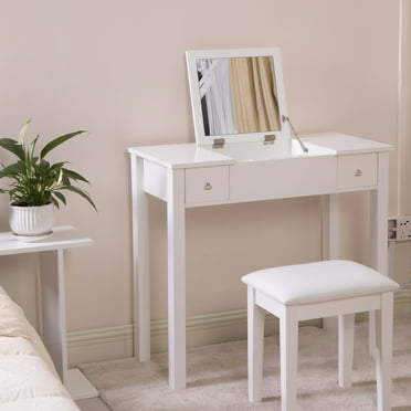 Corner Dressing Table Makeup Desk With, Vanity With Mirror That Folds Down