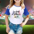 thumbnail image 2 of Boys Girls Summer Tops Tees Stylish Letter Graphic Color Block Raglan Short Sleeved Casual Tee Blouse Daily Spring Shirts For Kid 8-9T, 2 of 4