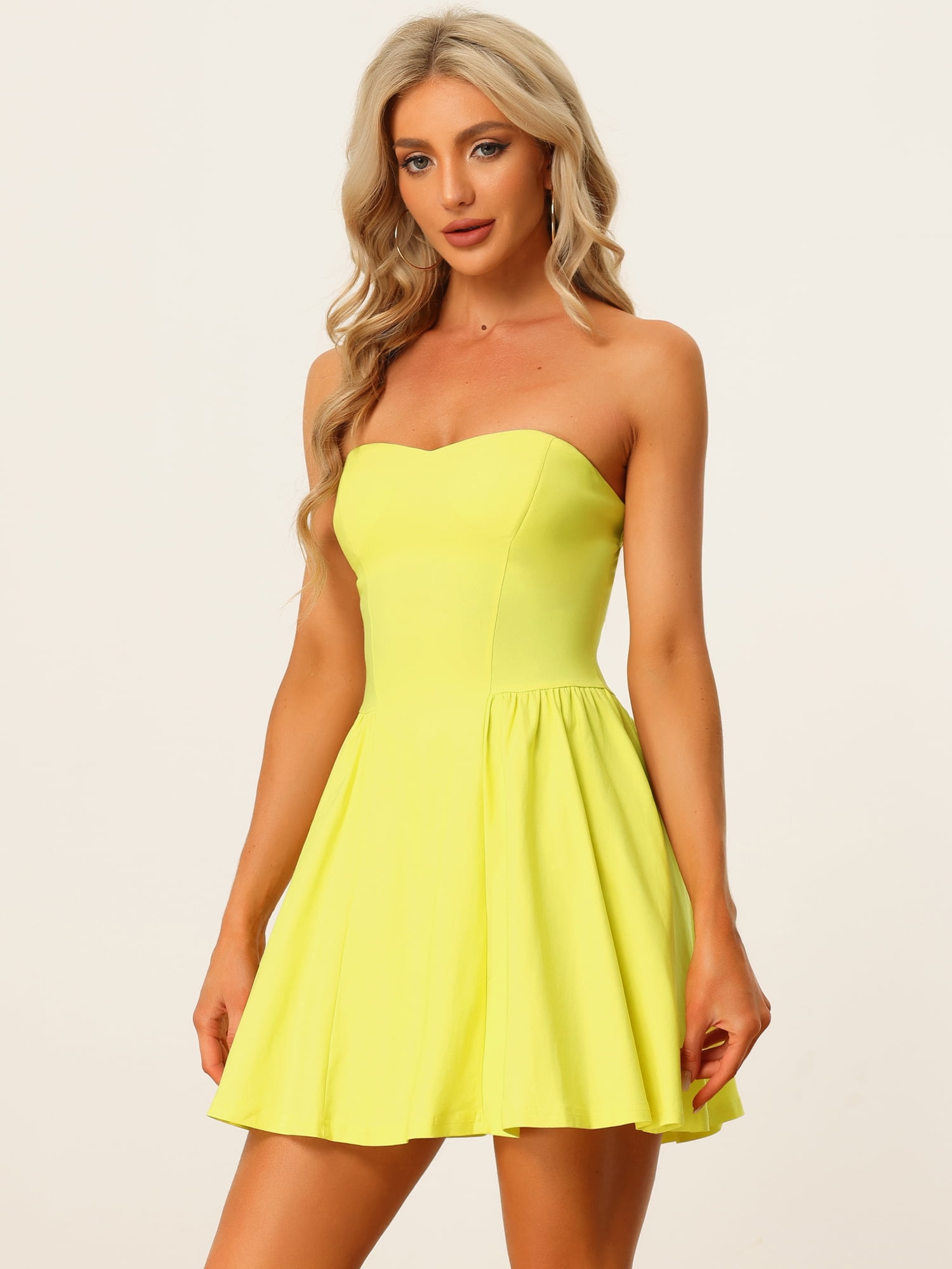 DARING DIVA Party Mini Strapless Sweetheart Neck Christmas Mini Dress XS Yellow