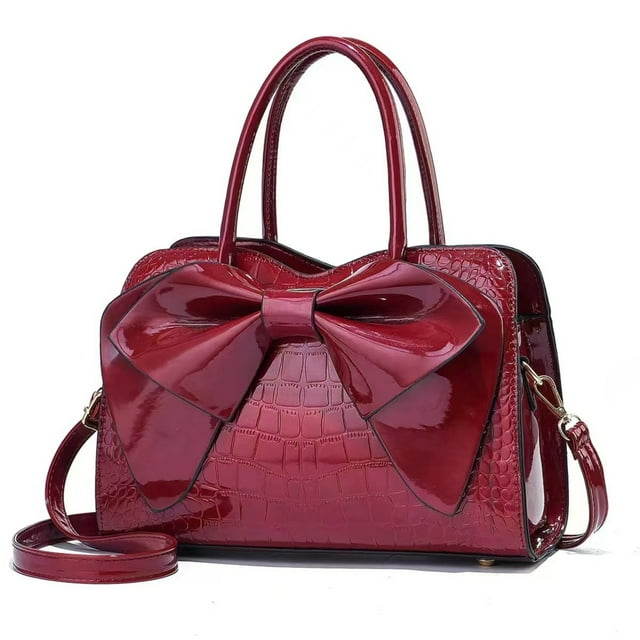 Red Bucket Tote with Candy-Colored Bow Accent - Stone-Grained PU Leather Handbag, Versatile Shoulder/Crossbody/Handheld Design, 30*13*20cm, Zipper Closure, Inner Zipper Hidden Pocket, Mobile Phone