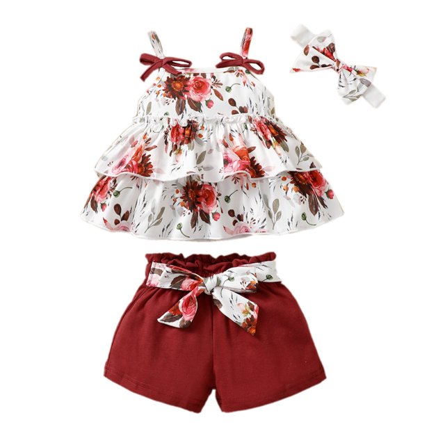 Felwors Jupe-Short pour Bébé Couverture Sans Manches Épaules Dénudées Robe à Fleurs avec Nœud et Lacets