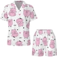 thumbnail image 4 of PRIYAL Ensemble de Pyjama en Soie Mignon Cochon Rose pour Femmes Manches Courtes Ensemble de Détente 2 Pcs, 4 of 6