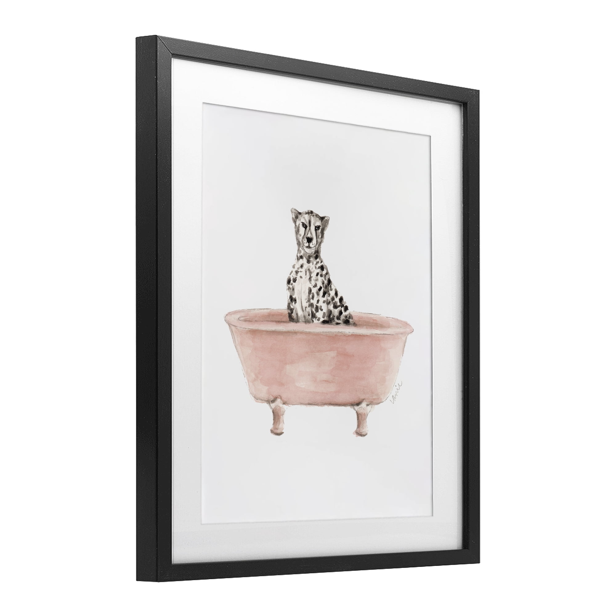 Stupell Industries Cheetah in Pink Tub Black Framed Print Under Glass, design by Lanie Loreth