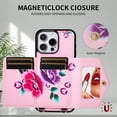 thumbnail image 3 of TECH CIRCLE Wallet Case for iPhone 13 ,PU Leather Flip Protective Stand Flowers Floral Women Girls Case Card Holder Wristlet Mirror Shoulder Purse Case for iPhone 13 6.1" 2021,Pink, 3 of 10