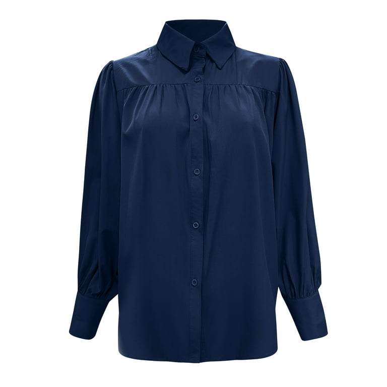 Navy WOMAN Oversize Fit Shirt Collar Satin Long Sleeve Shirt