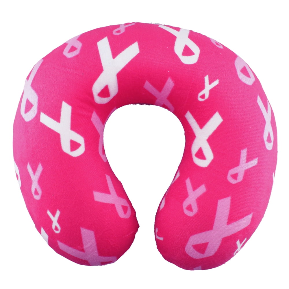 Pink Ribbon Breast Cancer Awareness Memory Foam Travel Pillow