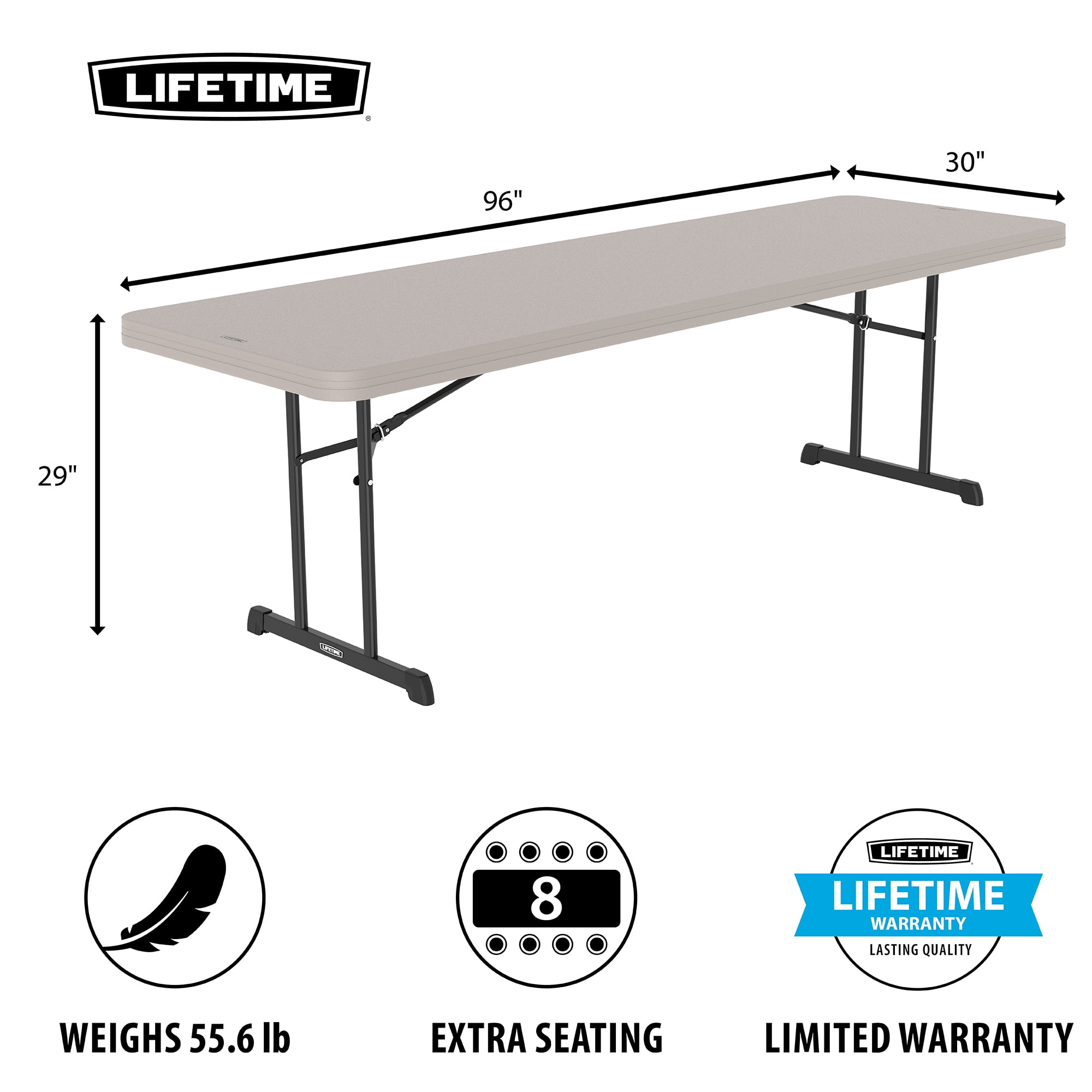 Lifetime 8 Foot Rectangle Folding Table, Indoor/Outdoor Professional Grade, Putty (80127)