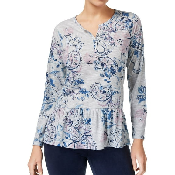 Style & Co. Womens Peplum Henley Shirt, Grey, X-Large