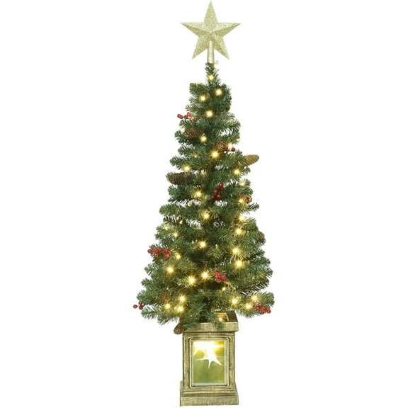 Christmas Decorations Indoor,4Ft Small Christmas Tree Artificial Christmas Tree with 166 Tips,75 Warm Lights,Lighting Potted Base,Star Top,8 Light Modes,Christmas Decorations for Tree