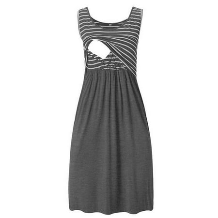

Zpanxa Pregnancy Dresses for Women Stripe Tunic Breastfeeding Maternity Maxi Summer Dress Clothes Dark Gray S