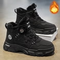 thumbnail image 4 of Botas altas amarillas de felpa de invierno para hombre, botas de nieve cálidas a prueba de frío para exteriores, zapatos informales con plataforma con cordones, 4 of 5
