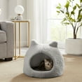 thumbnail image 5 of Best Friends by Sheri Meow Hut in Fur Cover Dome Cat and Dog Bed, Gray, Small, 5 of 5