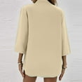 thumbnail image 4 of WTOBBY Women's Loose Fit V-Neck Button Down 3/4 Sleeve Tops, Cute Solid Summer Beach Tee Shirts, Casual Linen Blouse for Comfortable Wear,Beige L, 4 of 5