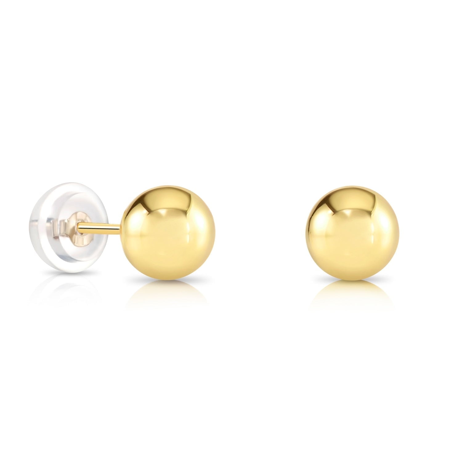 Tilo Jewelry 14K Yellow Gold Polished Ball Stud Post Earrings with Comfortable Silicone-backs | 5mm | Classic Everyday Earrings | Women, Men & Unisex