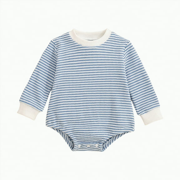 Hessimy Baby Boy/Girl Clothes for Cotton Soft Sleepers Long-sleeve Bodysuit stripe round neck romper jumpsuit (Light Blue,6-12 Months)