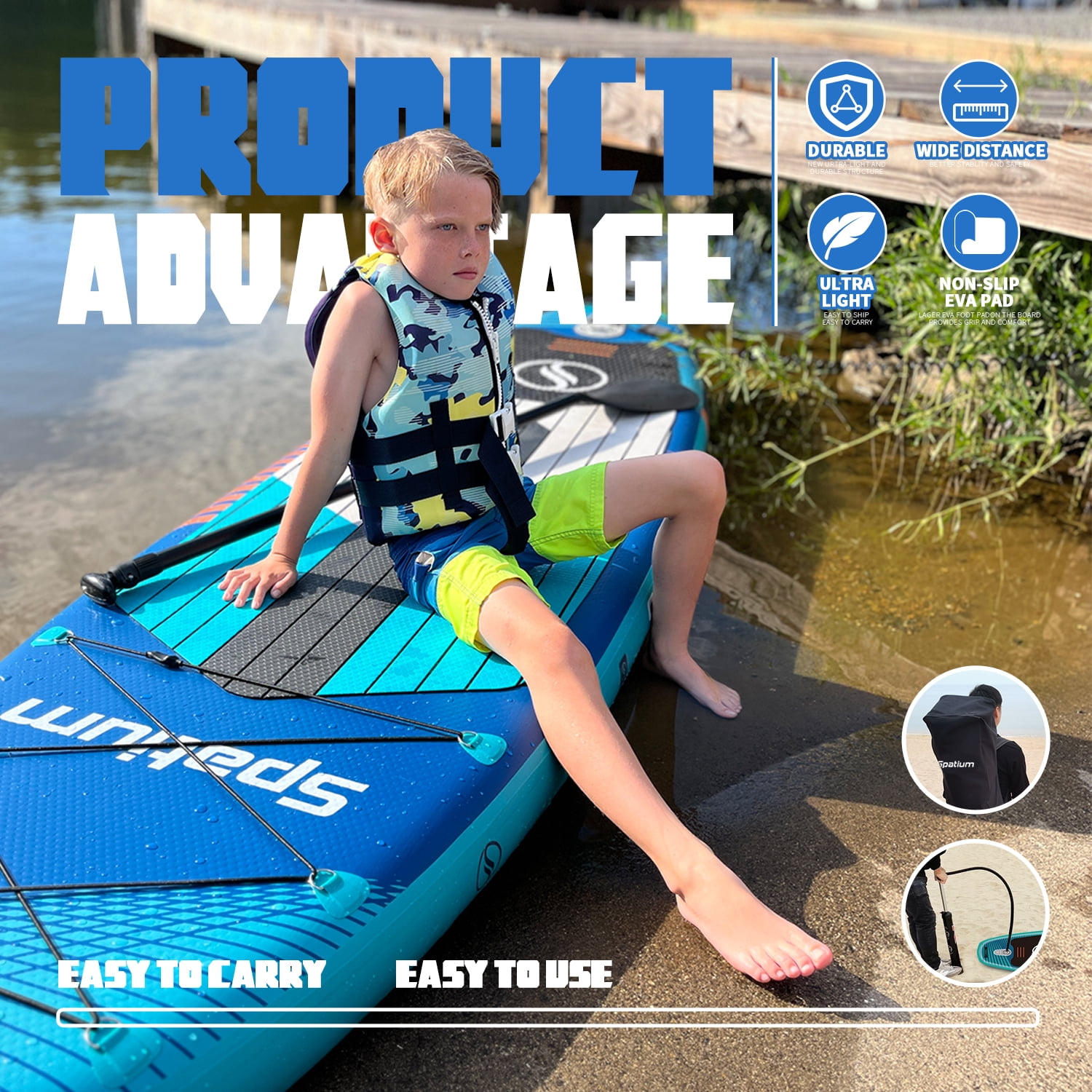 Spatium Sup Paddle Board 10'6''×31''×6'' Inflatable Stand Up Paddle Board with Premium Sup Accessories Including Backpack,Fins, Leash, Paddle, Pump Inflatable Paddle Board for Adults Green