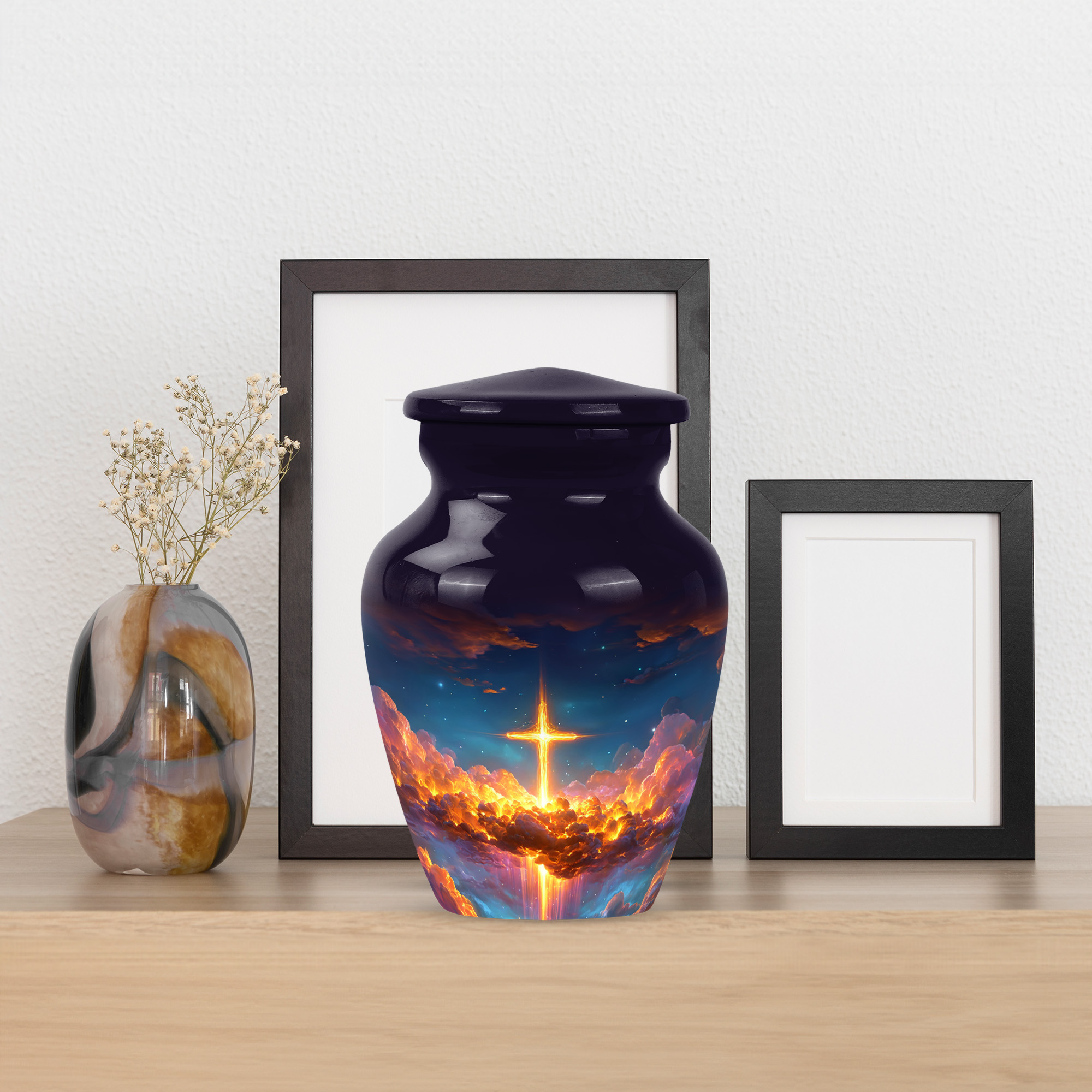 MUKTIVE Cross Mini Burial Urn for Ashes for Women, Small Blue Cremation Urns for Human Ashes Adult Man, Keepsake Memorial Urns for Adult Male, Funeral Urn for Mom and Dad, 3 Inch