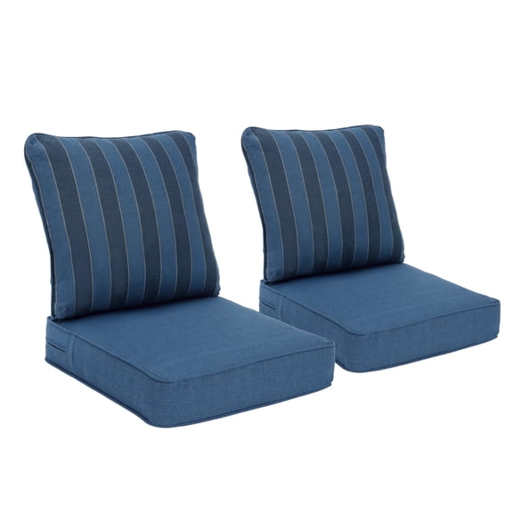 BPS 24x24x5 inch Outdoor Deep Seat Cushion, Water-Resistant Patio Furniture Cushions for Outdoor Chairs, Sofa, Couch, 2-Piece, Blue Striped