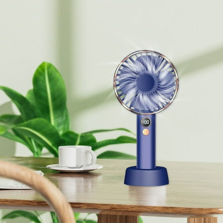

Home Kitchen Lighting Ceiling Fan New Small Rechargeable Desktop Usb Mini Handheld Fan Intelligent Digital Display Five Speed Wind Fan Quiet Large Wind Blue