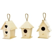 Wood Craft 4" Birdhouses w/Jute Cord 3 Style Assortment 36pk-
