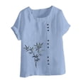 thumbnail image 4 of Women's Cotton Linen Tees Crew Neck Short Sleeve Tunic Tops Floral Casual Loose Fit Shirts Button Down T -shirts (Light Blue,XL), 4 of 5