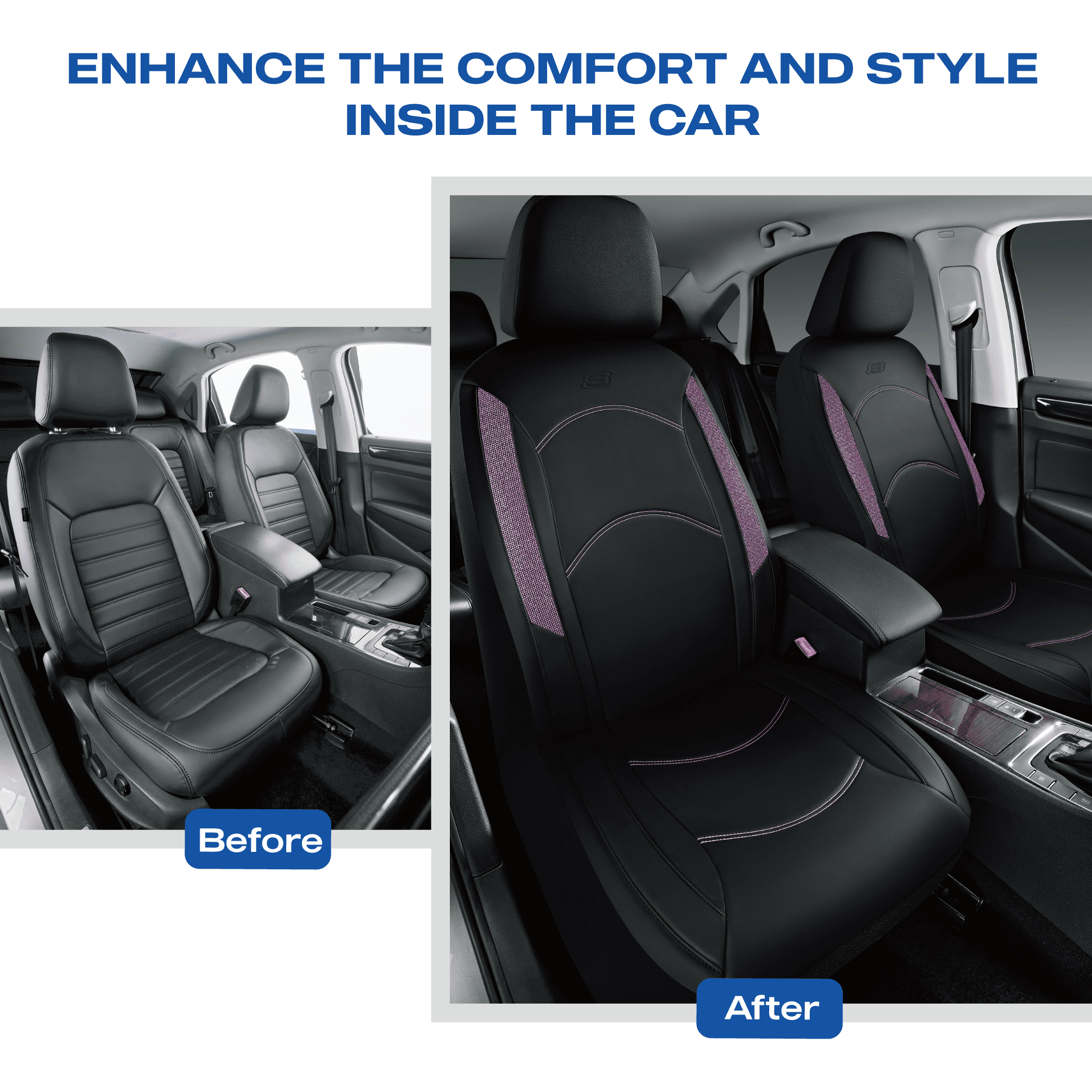 Skechers Leather Front Car Seat Cover – Stylish Diamond Design, Universal Fit - Purple