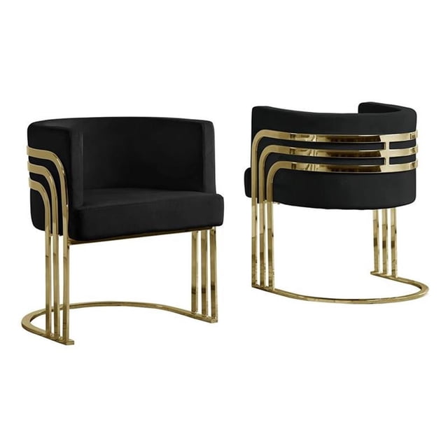 Black Velvet Accent Barrel Leisure Chair with Gold Chrome Legs