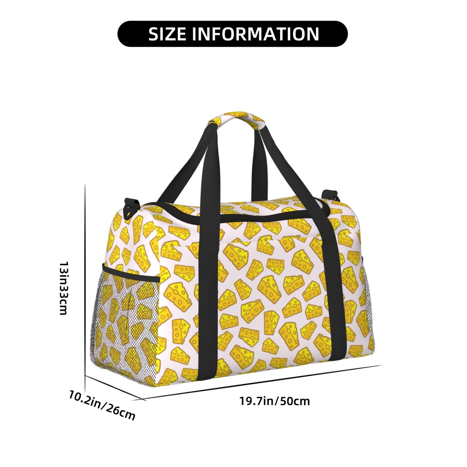 Fuzoiu Cheese Print Travel Duffle Bag,Carry On Tote Bags,Duffel Bag,Sport Gym Bag, Hospital Bag for Labor and Delivery, Overnight Bag,Luggage Bag