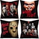 thumbnail image 1 of 4Pcs Horror Classic Movie Characters Pillow Covers, 18 x 18 Inch Halloween Friday The 13th Throw Pillow Case Linen Decorative Square, 1 of 4