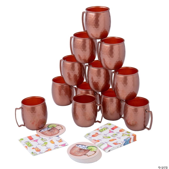 40 Pieces Copper Moscow Mule Cup, Coaster & Napkins Cocktail Kit for 12