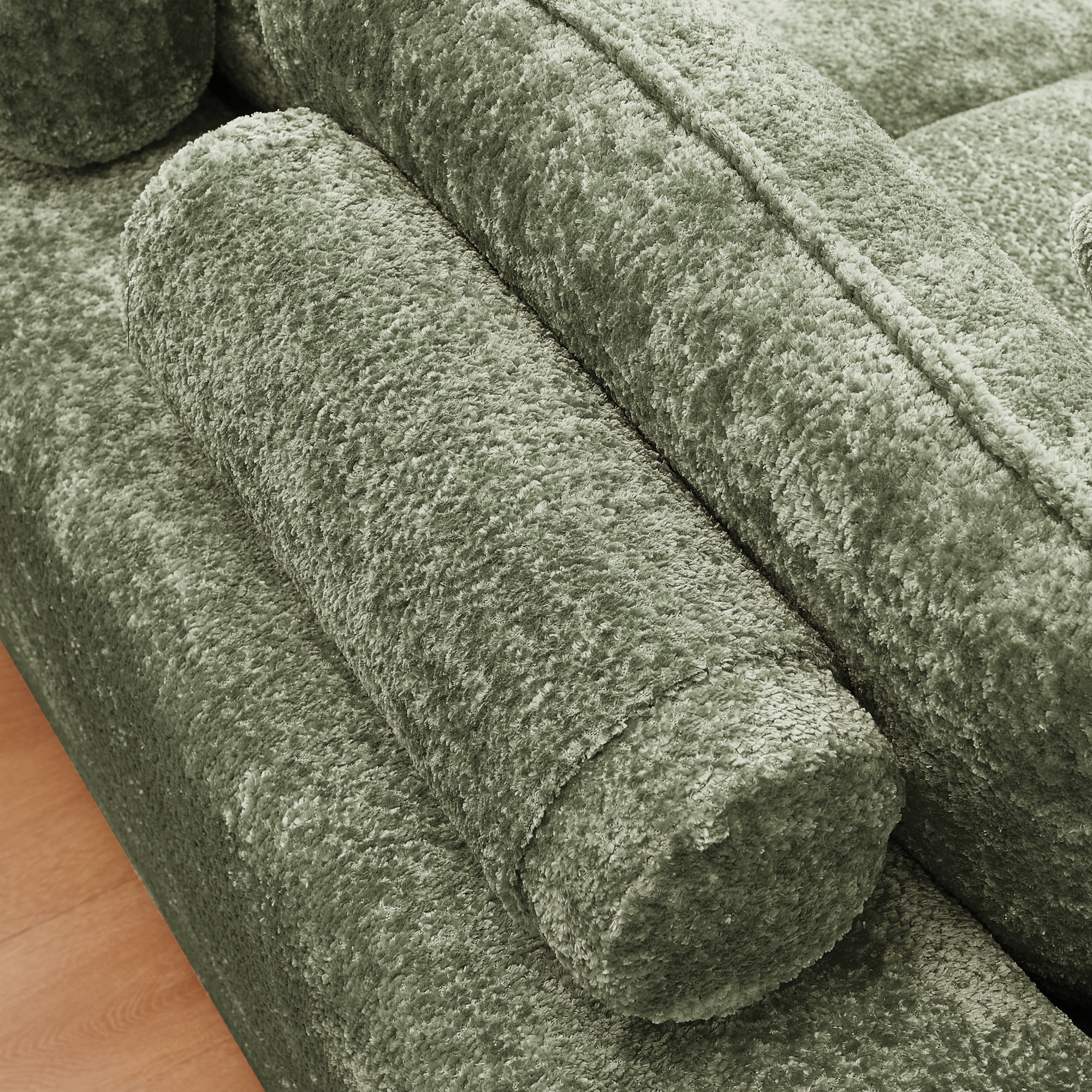 Mintazer 107" Modern L-Shaped Boucle Sectional Sofa with Reversible Ottoman, Cloud Soft Modular Couch with Pillows & Cushion or Living Room, Green