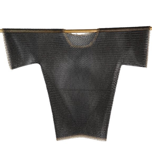 Armory Replicas Medium Black & Gold Chainmail Shirt | Half Sleeve Haubergeon | Chest, Back & Shoulder Armor