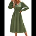 thumbnail image 3 of Vestido Mini de Larga con Escote en V para Mujer, Corte A, Cintura Alta, Informal, Fluido, Ideal para Invitadas A Cócteles y Bodas. Verde M, 3 of 9