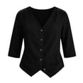 thumbnail image 5 of Linen Button Down Blouse V Neck Hem Business Office Daily Wear Relaxed Fit Casual Work Top, 5 of 5