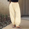 thumbnail image 5 of Womens Baggy Pleated Harem Pants Summer Elastic High Waisted Wide Leg Balloon Cotton Lounge Pants L, 5 of 9