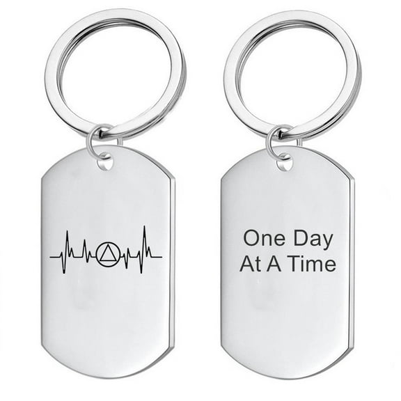 Inspirational Gifts for Recovering Addicts, Stainless Steel AA Sobriety Keychain, One Day At A Time Keyring for Sober Recovery Gifts for Men Women