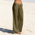 thumbnail image 4 of Lumtrix Flowy Linen Pants for Women Wide Leg Low Rise Trousers with Elastic Waist Casual Pants with Pockets for Beach Travel Army Green XL, 4 of 7