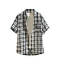 thumbnail image 2 of Vetsdori Collared T-Shirts for Men Plaid Short Sleeve Button Black Button up Outdoor Crew Neck Mens Shirts Trendy, 2 of 9