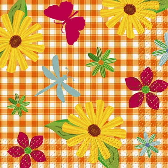 Various Disposable Floral Garden Check Small Napkins, 16 Count