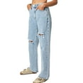 thumbnail image 2 of JGNGSHN Womens Blue Washed Ripped Jeans Fashion High Waist Straight Distressed Denim Pants Loose Fit Trousers, 2 of 6