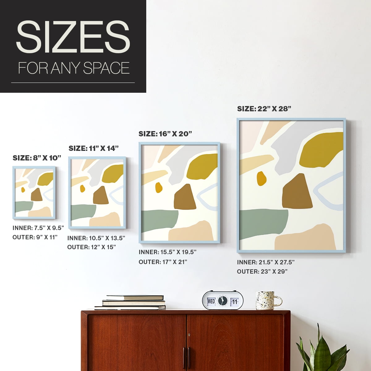 Pastel Splotches II Framed Print in Blue Solid Wood Framed Print No Nail Hanging