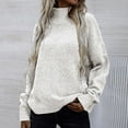 thumbnail image 2 of Herrnalise Womens 2024 Turtleneck Sweaters Cable Knit Long Sleeve Pullover Sweater Jumper White,M, 2 of 7