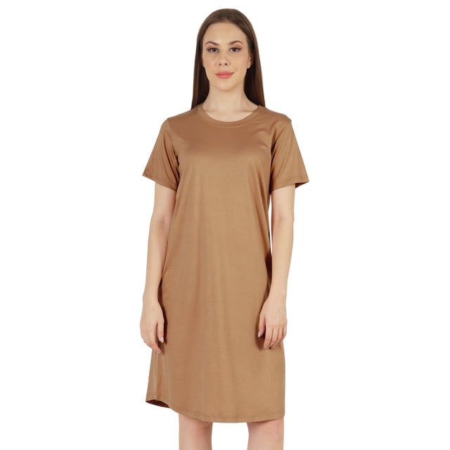 Inkmeso Robe T-Shirt d'Été Décontractée Unie pour Femmes, Coupe Ample, Tunique à Manches Courtes, Robe de Nuit