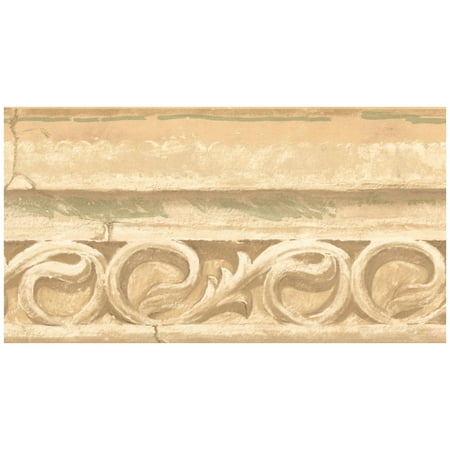 Butter Bordier Wall Border - Butter Yellow Faux Stone Damask Scrolls Victorian Wallpaper Border Retro Design, Prepasted Roll 15 ft. x 5 in. ()
