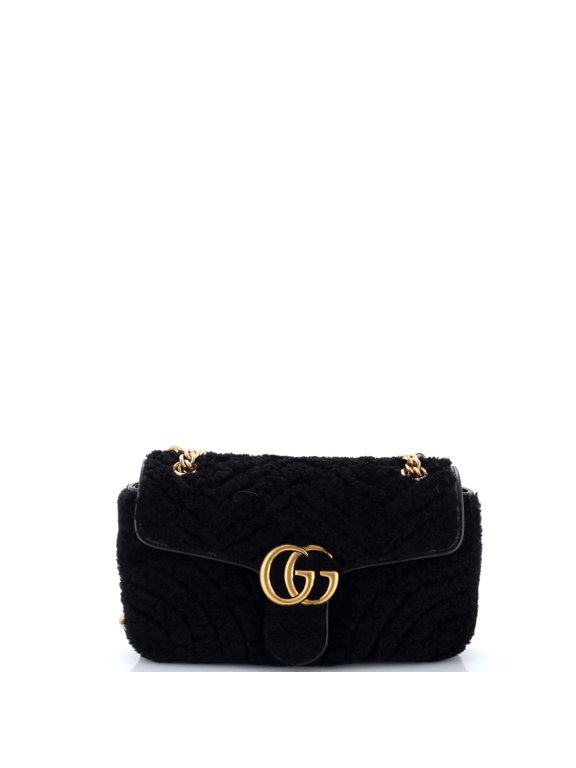 Pre-Owned GG Marmont Flap Bag Matelasse Shearling Small By Rebag