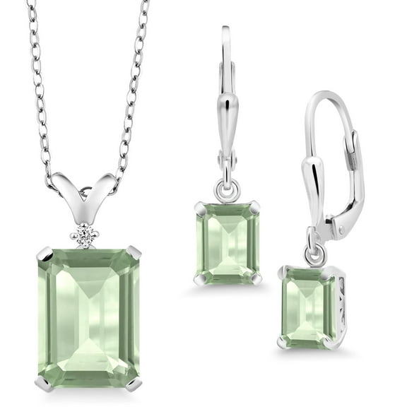 Gem Stone King 9.62 Ct Green Prasiolite 925 Sterling Silver Pendant and Earrings Jewelry Set