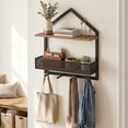 thumbnail image 2 of HOOBRO Industrial 2-Tier Floating Wall Shelf with Hooks & Metal Mesh Guard, Walnut and Black, 2 of 8